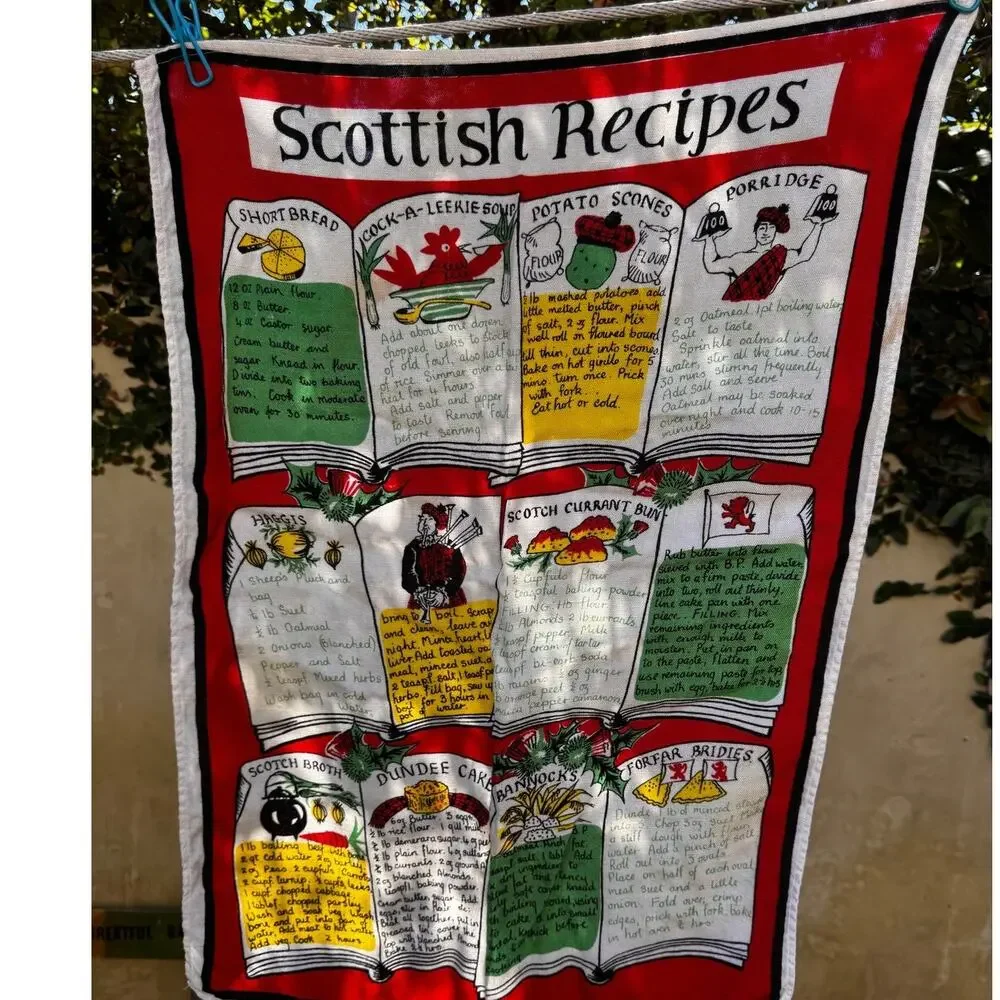 Vintage Traditional Scottish Recipes Linen Tea Towel